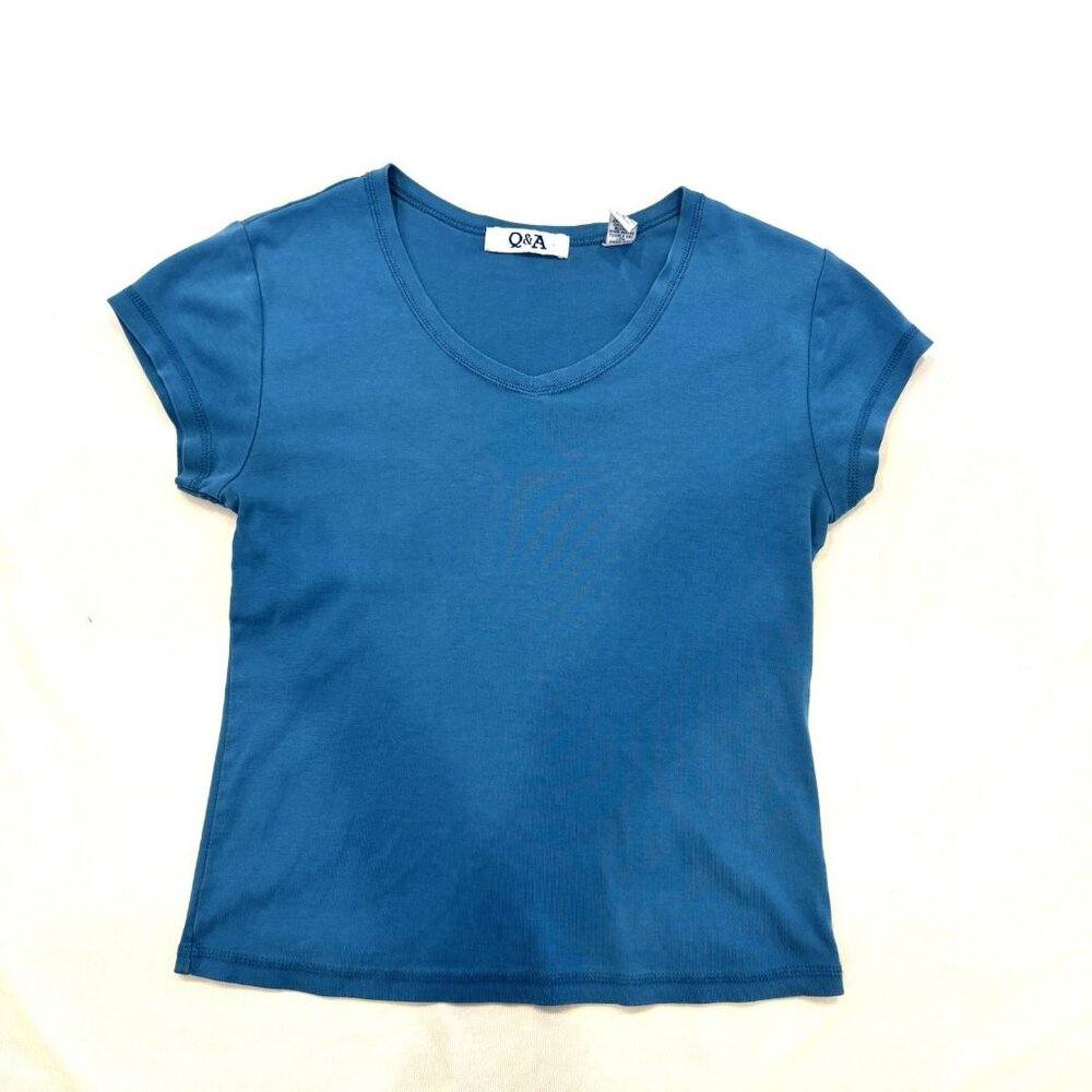 3/$30 📦 Vintage/Y2k Women's Baby Tee Blue Size Medium 100% Cotton Short Sleeve